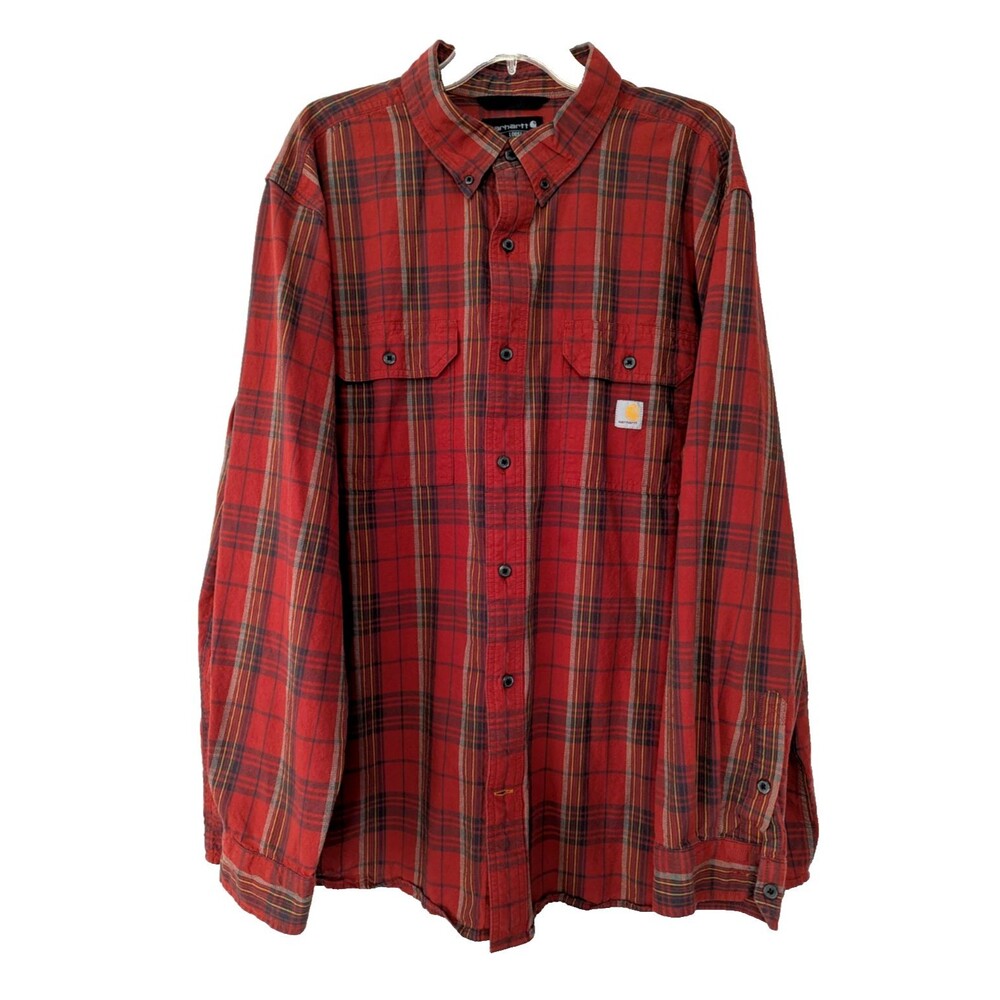 Carhartt Men's 2XL Loose Fit Red Plaid L Sleeve Button Down Workwear Shirt